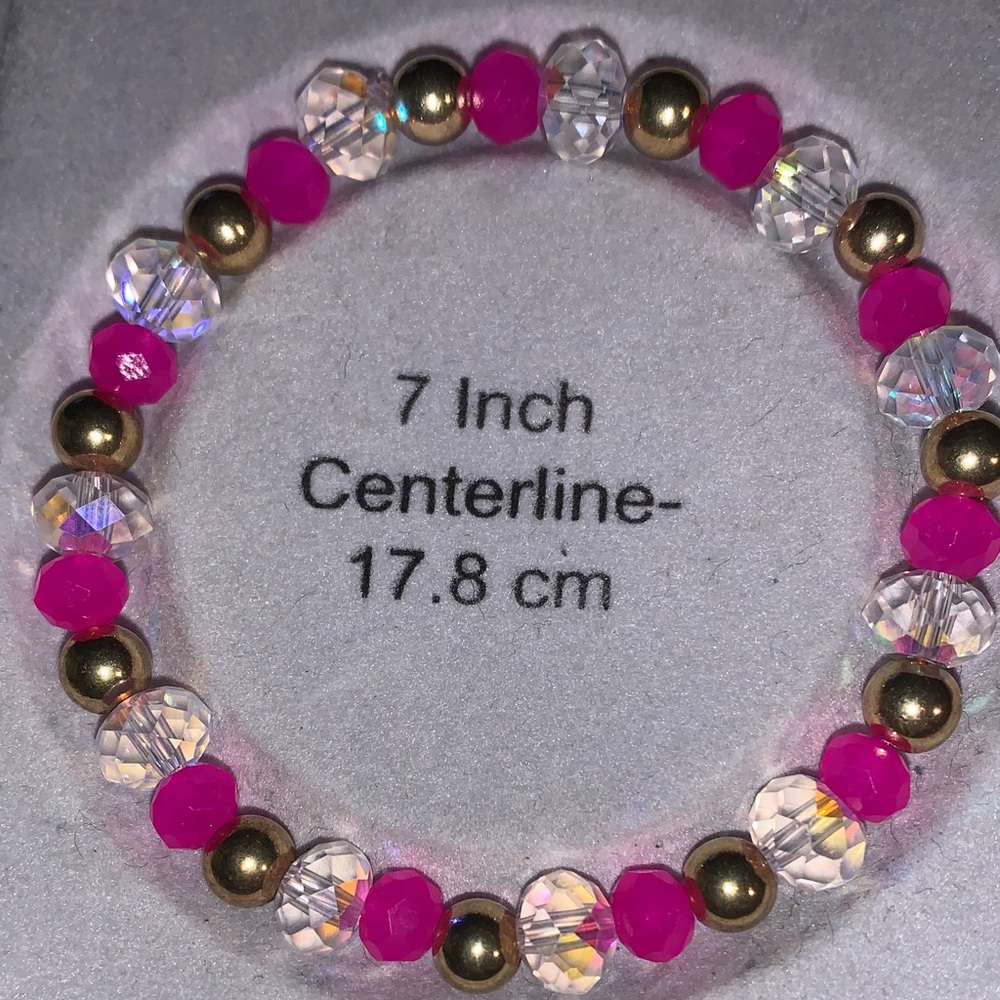 Very hot Pink and Aurora Borealis crystal stretch Bracelet